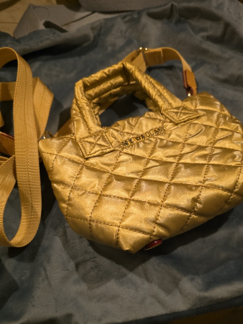 MZ WALLACE MINI Quilted Metallic Gold Mini Bag with Strap